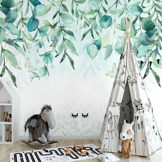 custom-mural-wallpaper-papier-peint-papel-de-parede-wall-decor-ideas-for-wallcovering-Self-Adhesive-3D-Hand-Painted-Tree-Vine-Green-Leaf