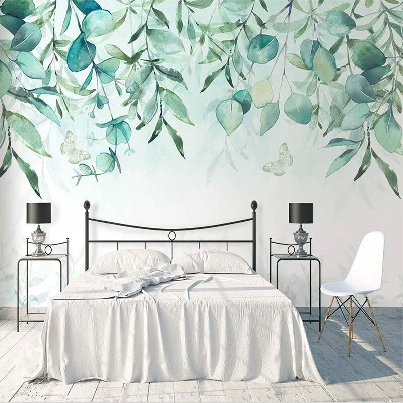 custom-mural-wallpaper-papier-peint-papel-de-parede-wall-decor-ideas-for-wallcovering-Self-Adhesive-3D-Hand-Painted-Tree-Vine-Green-Leaf