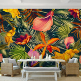 custom-wall-mural-tropical-rainforest-plant-flowers-banana-leaves-backdrop-painted-living-room-bedroom-large-mural-wall-paper