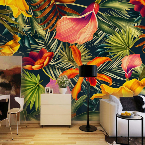 custom-wall-mural-tropical-rainforest-plant-flowers-banana-leaves-backdrop-painted-living-room-bedroom-large-mural-wall-paper