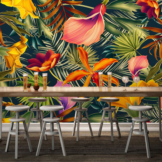 custom-wall-mural-tropical-rainforest-plant-flowers-banana-leaves-backdrop-painted-living-room-bedroom-large-mural-wall-paper