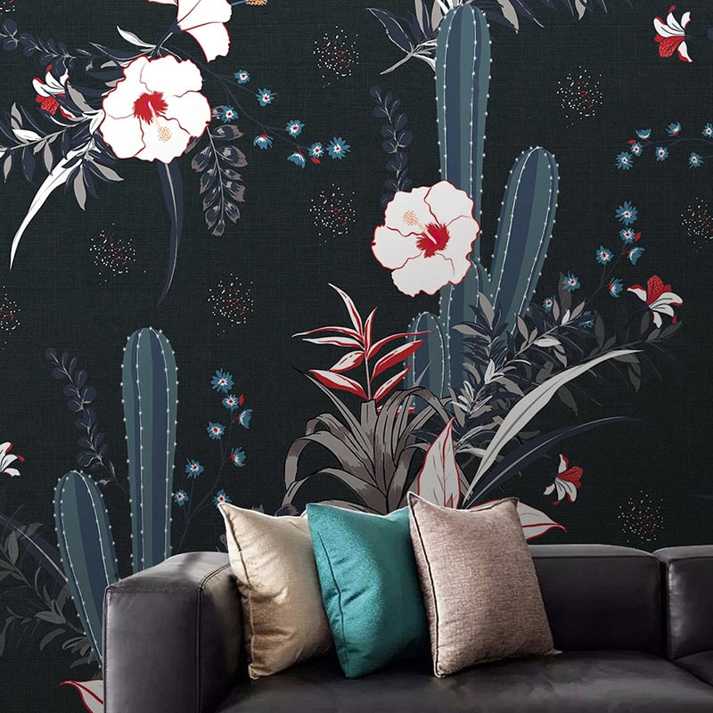 custom-mural-wallpaper-papier-peint-papel-de-parede-wall-decor-ideas-for-bedroom-living-room-dining-room-wallcovering-tropical-Plant-flower-cactus