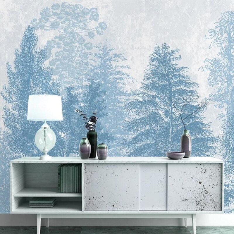 custom-mural-wallpaper-papier-peint-papel-de-parede-wall-decor-ideas-for-bedroom-living-room-dining-room-wallcovering-Hand-Painted-Blue-Forest