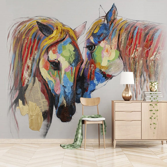 custom-mural-wallpaper-papier-peint-papel-de-parede-wall-decor-ideas-for-bedroom-living-room-dining-room-wallcovering-Hand-painted-Colorful-Horse-Oil-Painting