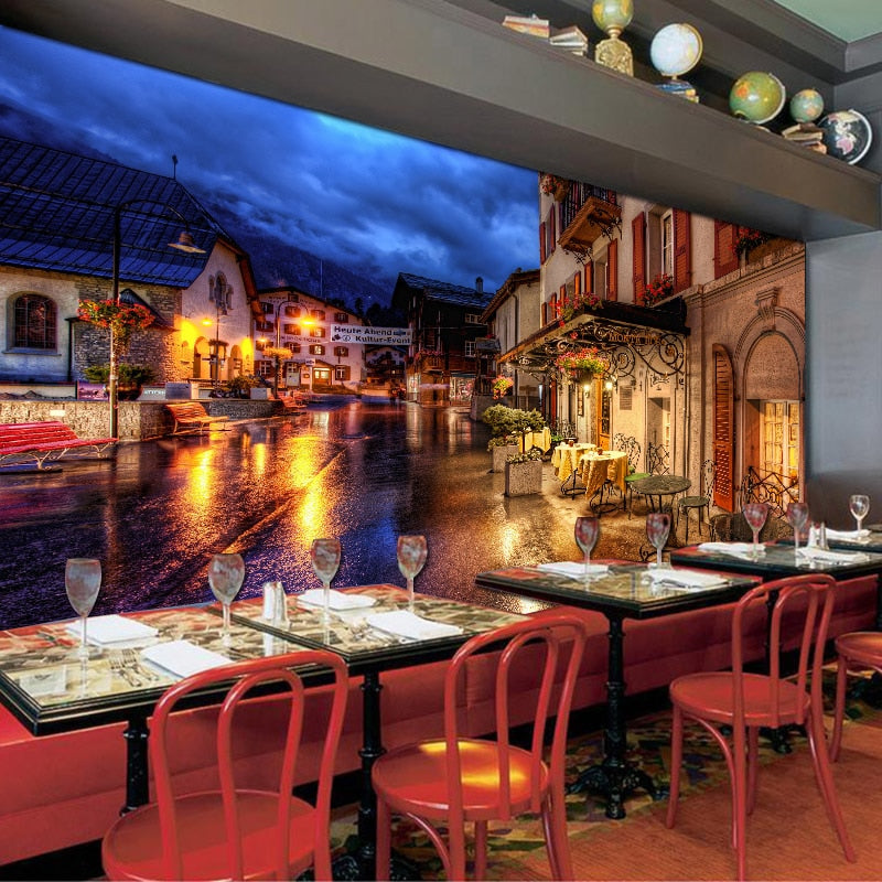custom-wallpaper-murals-papel-de-parede-european-style-retro-art-background-decor-coffee-street-night-view-mural-wall-painting