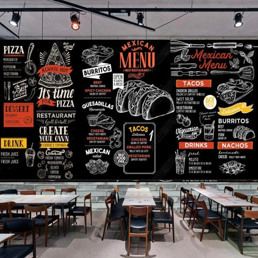 custom-mural-wallpaper-papier-peint-papel-de-parede-wall-decor-ideas-for-bedroom-living-room-dining-room-wallcovering-mexican-food-tacos-restaurant-snack-bar-industrial Decor