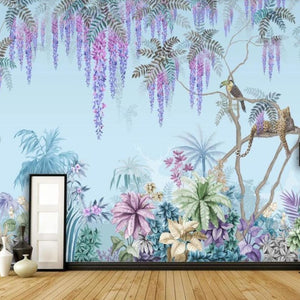 custom-mural-wallpaper-papier-peint-papel-de-parede-wall-decor-ideas-for-bedroom-living-room-dining-room-wallcovering-hand-painted-Western-painting-tropical-jungle-wisteria-animal-background-decorative-painting