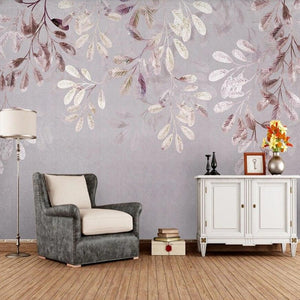 custom-mural-wallpaper-papier-peint-papel-de-parede-wall-decor-ideas-for-bedroom-living-room-dining-room-wallcovering-vintage-flower-leaves-watercolor-style-Nordic-minimalist-3d-retro-home-interior-purple