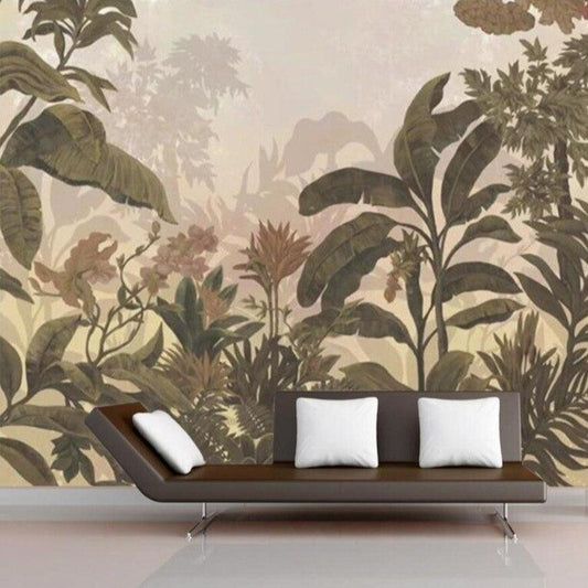 custom-mural-wallpaper-papier-peint-papel-de-parede-wall-decor-ideas-for-bedroom-living-room-dining-room-wallcovering-hand-painted-rainforest-plants-leaves-flowers-birds-animals-forest-background