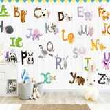 custom-wallpaper-mural-wall-covering-wall-decor-wall-decal-wall-sticker-nursery-decor-kids-room-children's-room-daycare-kindergarten-ideas-cartoon-animals-english-alphabet-papier-peint