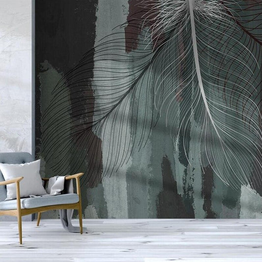 custom-mural-wallpaper-papier-peint-papel-de-parede-wall-decor-ideas-for-bedroom-living-room-dining-room-wallcovering-Nordic-minimalist-watercolor-feather-children-s-room