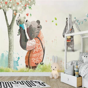 custom-wallpaper-mural-wall-covering-wall-decor-wall-decal-wall-sticker-nursery-decor-kids-room-children's-room-daycare-kindergarten-ideas-cartoon-bear-animals-papier-peint