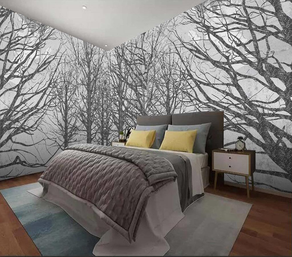 custom-size-wall-mural-3d-wallcovering-decorative-wallpaper-black-and-white-trees-forest-scene-background-wall-painting