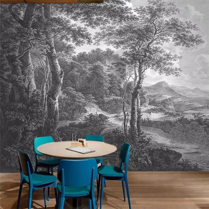 custom-size-wall-mural-3d-wallcovering-decorative-wallpaper-black-and-white-trees-forest-scene-background-wall-painting-hand-painted-black-and-white-wood-forest