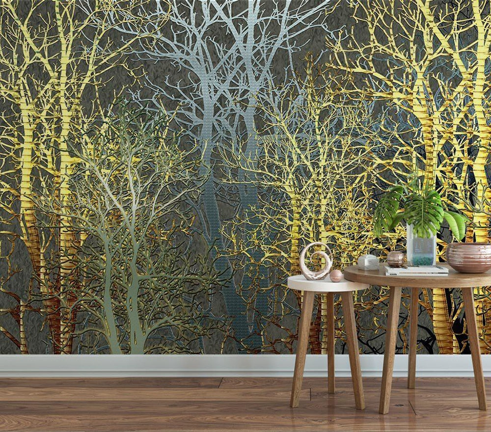custom-size-wall-mural-3d-wallcovering-decorative-wallpaper-black-and-white-trees-forest-scene-background-wall-painting-hand-painted-industrial-style-forest