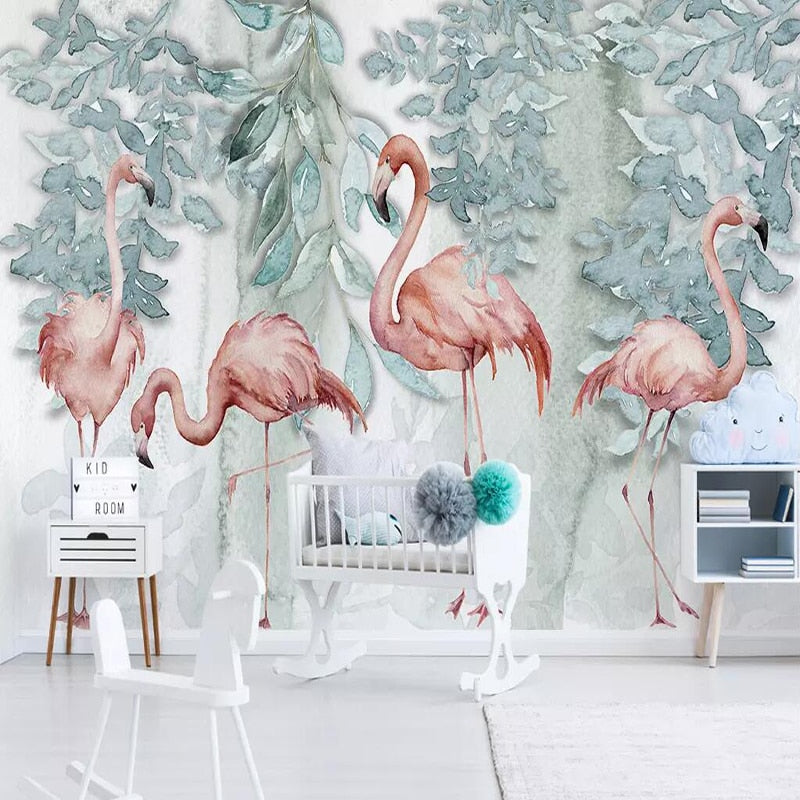 custom-size-wall-mural-decorative-wallpaper-original-northern-europe-simple-small-fresh-leaf-flamingo-rural-brick-wall-background-wall