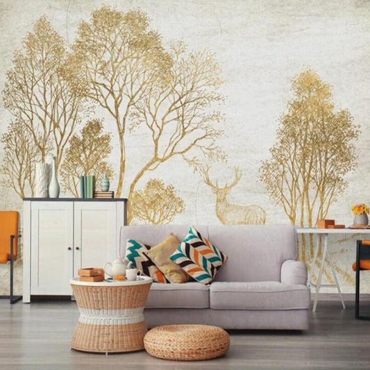 custom-mural-wallpaper-3d-living-room-bedroom-home-decor-wall-painting-papel-de-parede-papier-peint-small-fresh-style-woods-elk-golden-idyllic