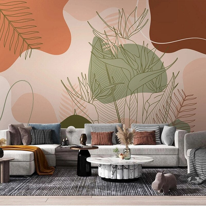 Custom Mural Line Drawing Plant Bird Abstract Wallpaper | BVM Home