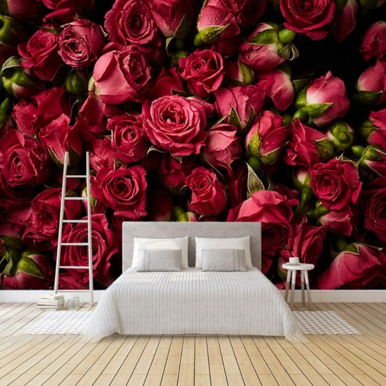Custom Photo Wallpaper Red Roses Backdrop Mural | BVM Home