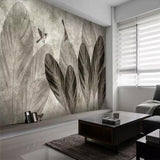 custom-size-wall-mural-european-hand-painted-style-abstract-leaf-bird-nostalgic-background-wall-painting