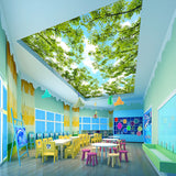 forest-themed-ceiling-fresco-blue-sky-white-clouds-green-tree-leaves-3d-photo-wallpaper-bedroom-room-ceiling-wallpaper-murals