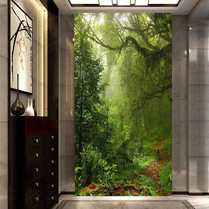 Green Forest Landscape Custom Wallpaper Mural for Entryway | BVM Home