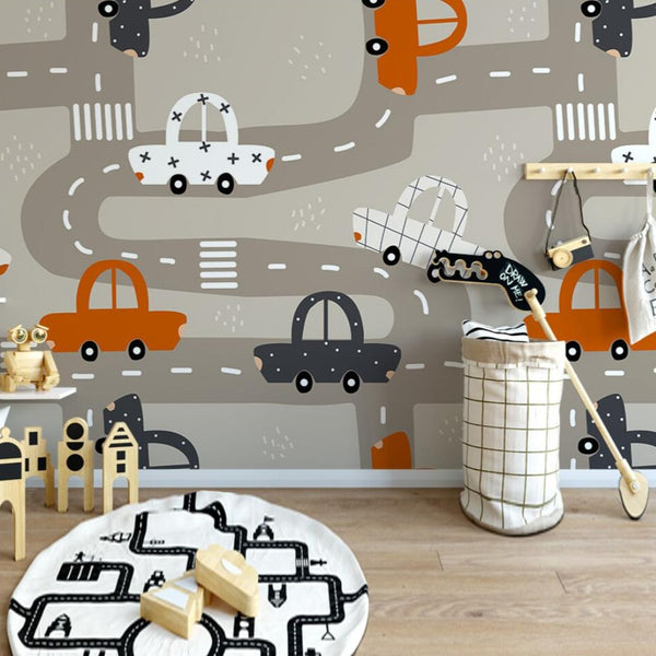 Custom Mural Cartoon Road Car Wallpaper for Kid's Room | BVM Home