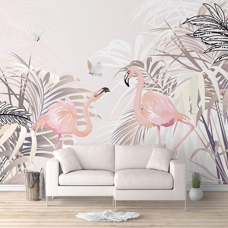 hand-painted-pink-leaf-flamingo-photo-mural-custom-3d-wallpaper-for-kids-room-girls-bedroom-living-room-tv-background-wall-decor-papier-peint-wallcovering