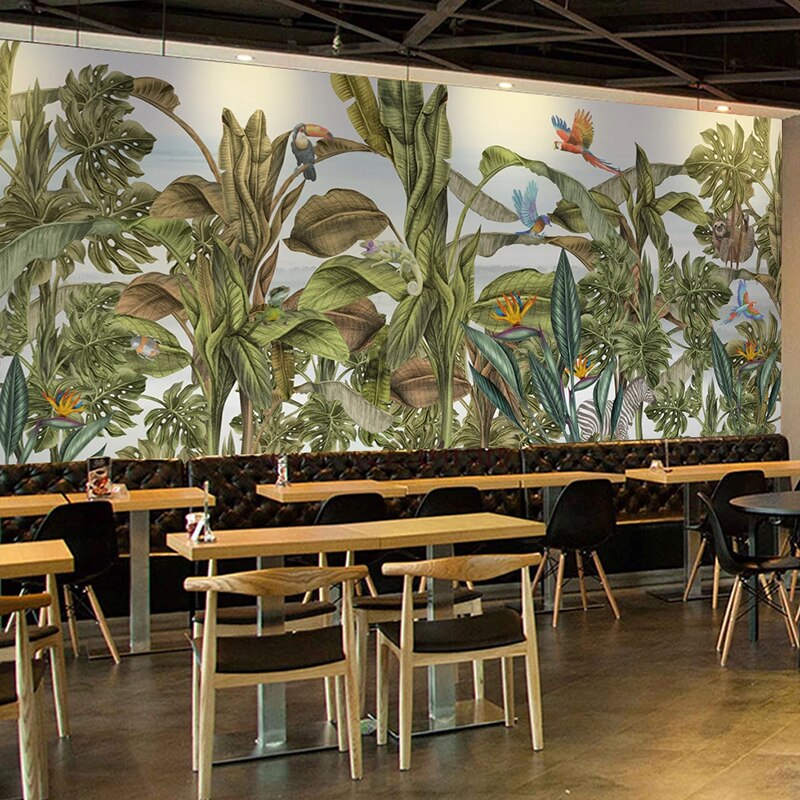 hand-painted-tropical-rain-forest-leaf-flower-bird-animal-mural-waterproof-self-adhesive-wallpaper-living-room-restaurant-decals-papier-peint
