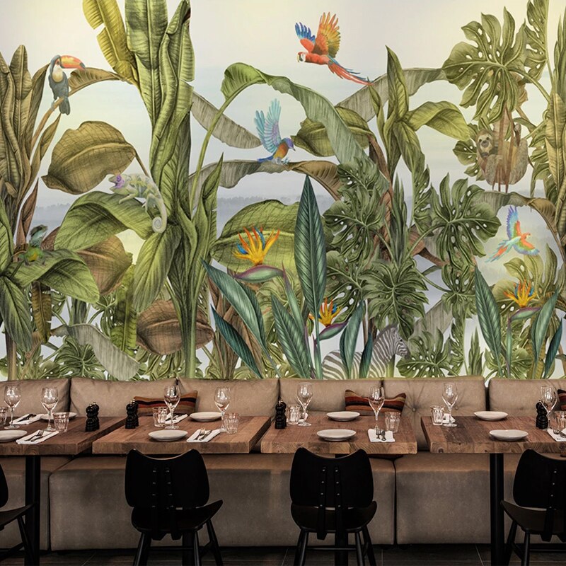 hand-painted-tropical-rain-forest-leaf-flower-bird-animal-mural-waterproof-self-adhesive-wallpaper-living-room-restaurant-decals-papier-peint