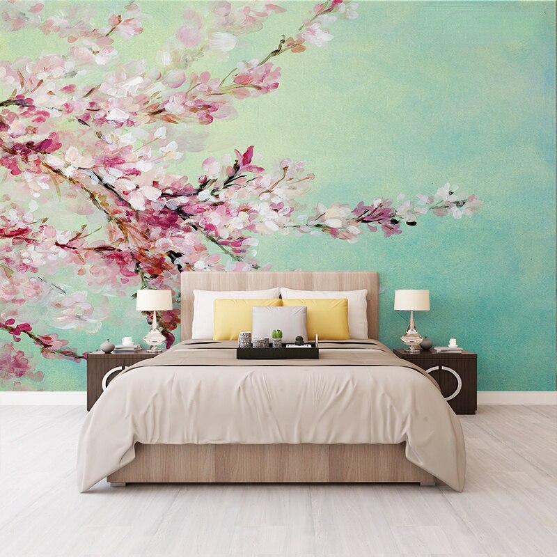 custom-mural-wallpaper-papier-peint-papel-de-parede-wall-decor-ideas-for-bedroom-living-room-dining-room-wallcovering-Hand-painted-Abstract-Wallpapers-Cherry-Blossom-Oil-Painting-Beautiful-Flower