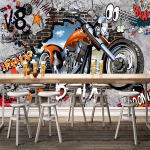 custom-wall-mural-wallcovering-Creative-Wallpaper-motorcycle-Street-Graffiti 