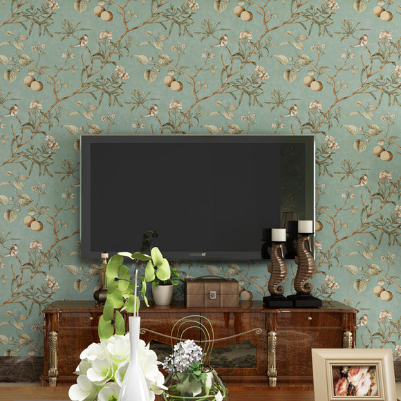 luxury-wallpaper-Pastoral-Flower-Bird-Tree-wallcovering