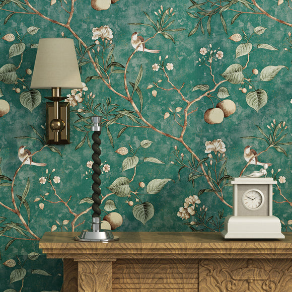 luxury-wallpaper-Pastoral-Flower-Bird-Tree-wallcovering
