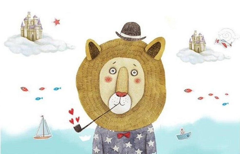 Custom Mural Wallpaper Cartoon Mr. Lion for Kid's Room | BVM Home