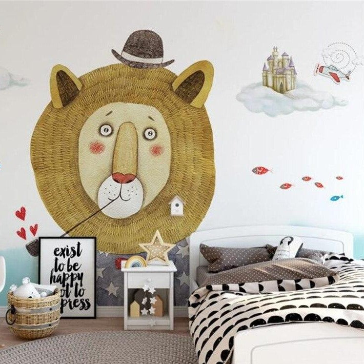 Custom Mural Wallpaper Cartoon Mr. Lion for Kid's Room | BVM Home