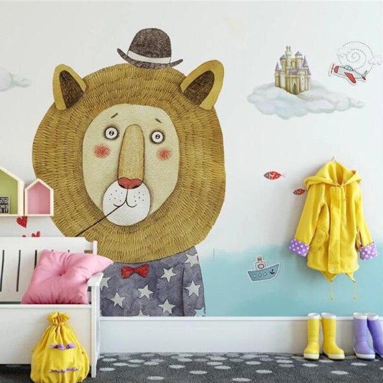 Custom Mural Wallpaper Cartoon Mr. Lion for Kid's Room | BVM Home