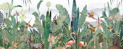 custom-mural-wallpaper-papier-peint-papel-de-parede-wall-decor-ideas-for-bedroom-living-room-dining-room-wallcovering-hand-painted-plant-rainforest-flower-and-bird-animal
