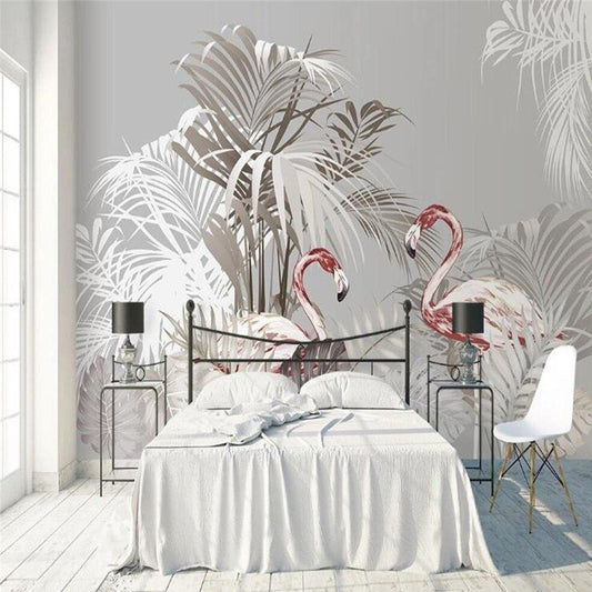 custom-3d-wallpaper-mural-nordic-hand-painted-tropical-plants-flamingo-palm-tree-background-wall-papier-peint