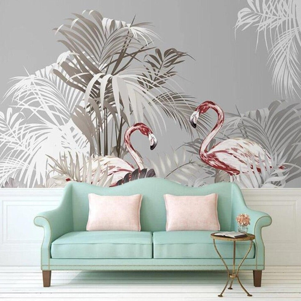 custom-3d-wallpaper-mural-nordic-hand-painted-tropical-plants-flamingo-palm-tree-background-wall-papier-peint