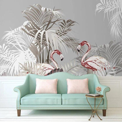 custom-3d-wallpaper-mural-nordic-hand-painted-tropical-plants-flamingo-palm-tree-background-wall-papier-peint