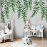 custom-wallpaper-mural-wall-covering-wall-decor-wall-decal-wall-sticker-nursery-decor-kids-room-children's-room-daycare-kindergarten-ideas-nordic-tropical-plant-leaves-papier-peint