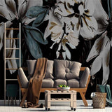 custom-photo-mural-wallpaper-3d-printing-nordic-minimalist-hand-painted-flowers-black-bedroom-background-floral-papier-peint-dark-interior