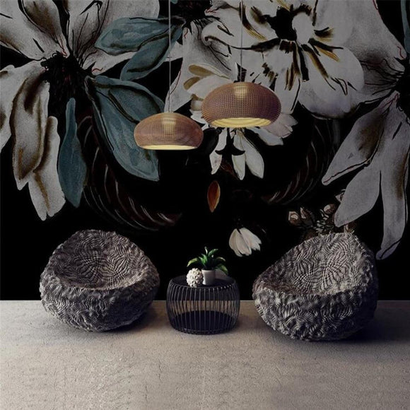 custom-photo-mural-wallpaper-3d-printing-nordic-minimalist-hand-painted-flowers-black-bedroom-background-floral-papier-peint-dark-interior