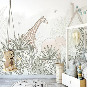 custom-large-wallpaper-mural-hand-painted-nordic-forest-small-animal-illustration-children-background-wall-papier-peint-giraffe