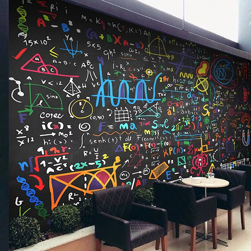 custom-mural-wallpaper-papier-peint-papel-de-parede-wall-decor-ideas-for-wallcovering-Colored-Chalk-Math-Formula-Blackboard-Restaurant-Cafe-Kids-Bedroom