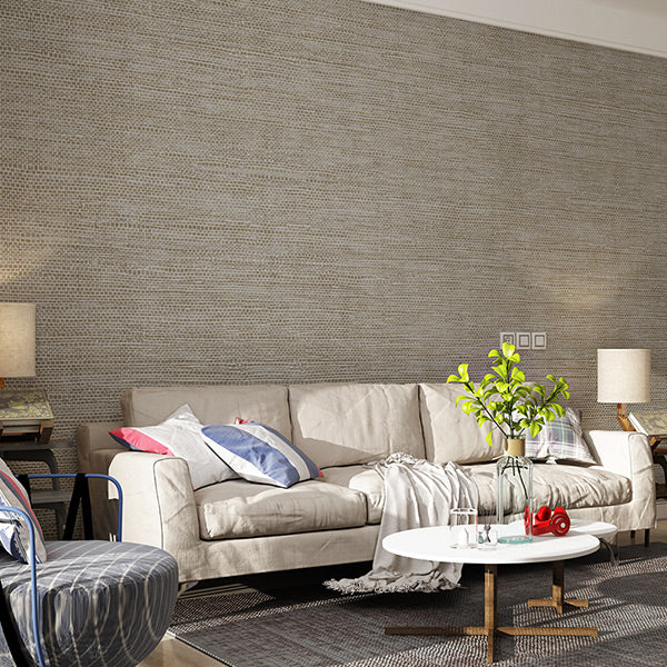 Straw Linen Textured Wallpaper-Grey (5.3 ㎡)