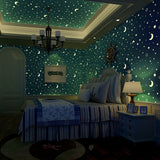 ceiling-mural-kids-luminous-wallpaper-stars-sky-moon-wallcovering-free-shipping