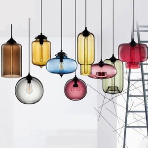 Nordic Style Modern Colorful Glass Bowl Pendant Light