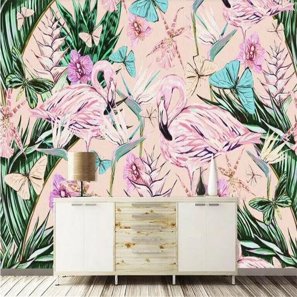 custom-3d-wallpaper-mural-tropical-rainforest-pink-flamingo-photo-mural-3d-wallpaper-papier-peint